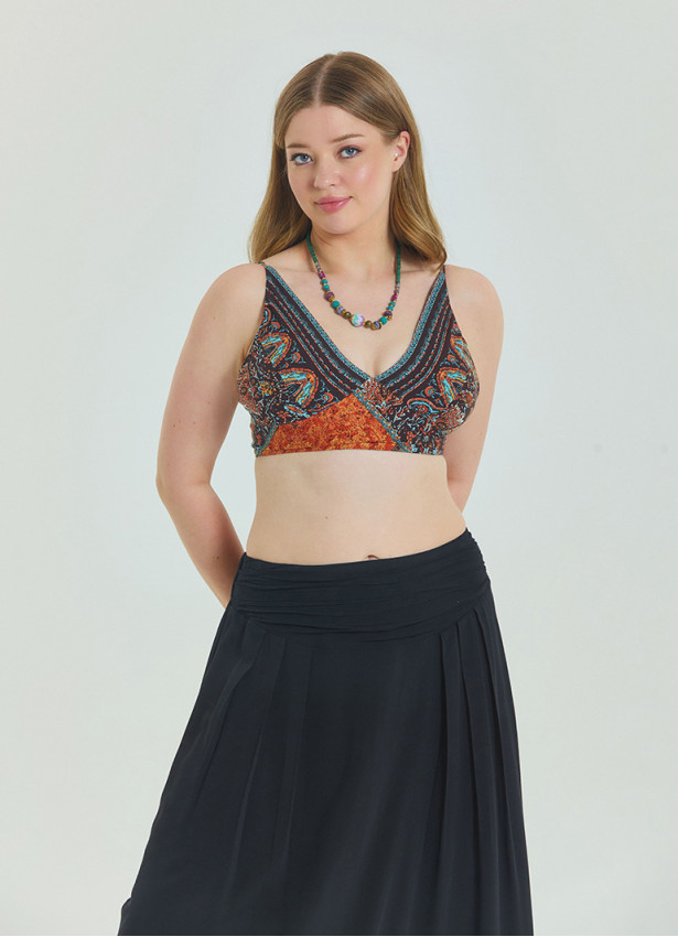 Lace Up Open Back Adjustable Brown Plus Size Blouse 4661